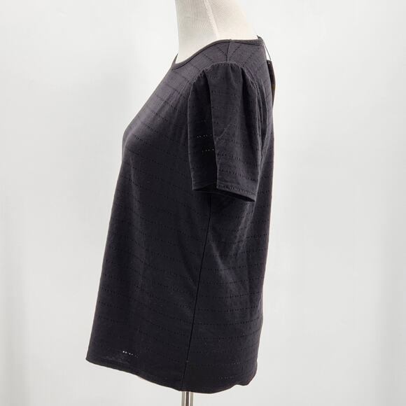 Rafaella Textured Blouse w Cutout Stripes and Puff Sleeve NWT Size M - Picture 5 of 7